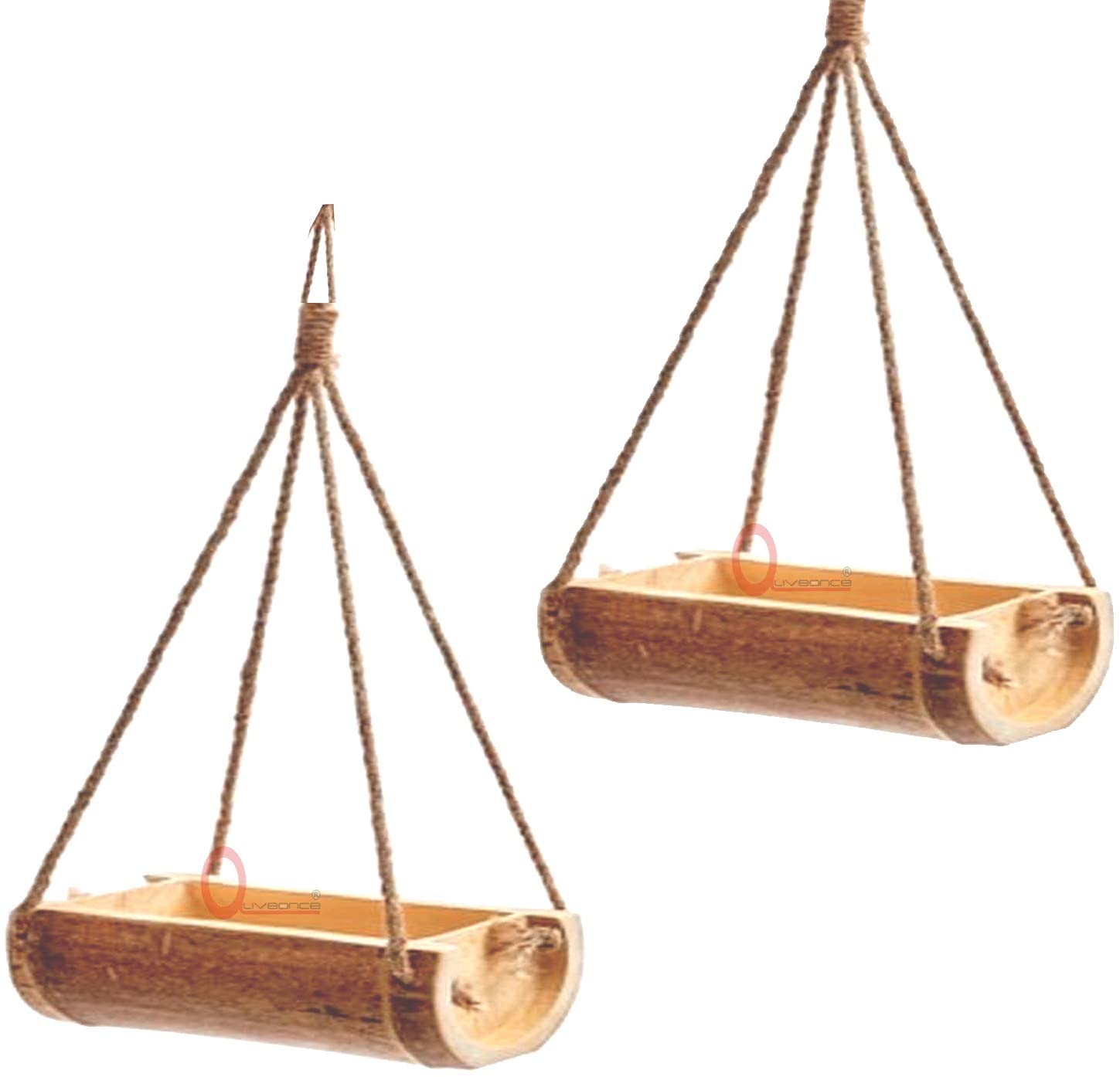Bamboo Open Birds Feeder hanging for Balcony